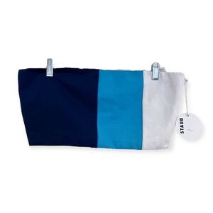 Staud Dakota Blue Strapless Colorblocked Resortwear Designer Crop Top XL NWT